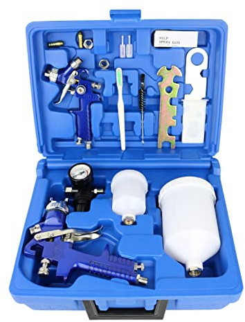 HVLP Air Gravity Spray Gun Set,2-Sprayer paint Gun,0.8mm 150ml & 1.4mm 600ml Auto Gravity Feed Painting with Locking Air Pressure Regulator Gauge Air Spray Nozzle Gun for Cake Decoration,Model Making