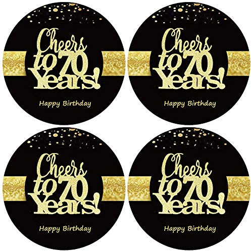 Sumerk 48 Stück Cheers to 70 Sticker große Flaschenaufkleber zum 70. Geburtstag Karten Versiegelungen 5 cm Runde Happy Birthday Party Favors Sticker