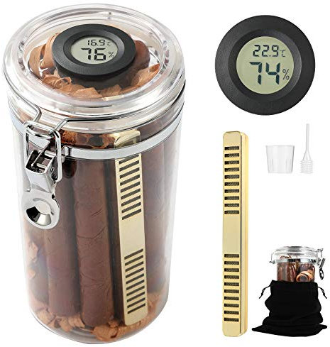 PLAYWITH Reise-Zigarren-Humidor-Behälter/Box mit handgefertigtem Hygrometer, spanische Zedernrollen, Luftbefeuchter zur Feuchtigkeitskontrolle und digitalem Hygrometer, Humidor, der ca. 10–15 Zigarren