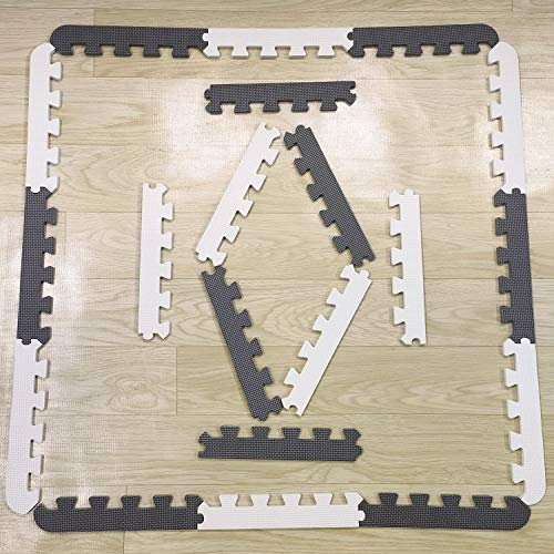 meiqicool Puzzlematte Spielmatte Spielteppich Schaumstoff Puzzle Kante, Marke 30x30x1cm 25 Set Puzzlematte (20 Kante) Weiß und Grau ZAL20