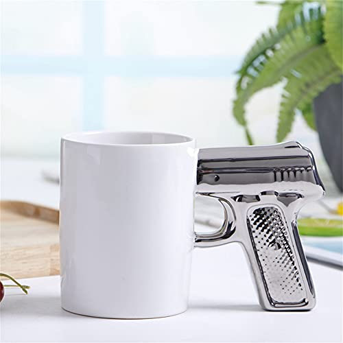 XIAN Keramiktasse Kreative Gold und Silber Pistolenbecher Pistolengriff Becher Personalisierte Wassertasse Kaffeetasse (350ml) C,001