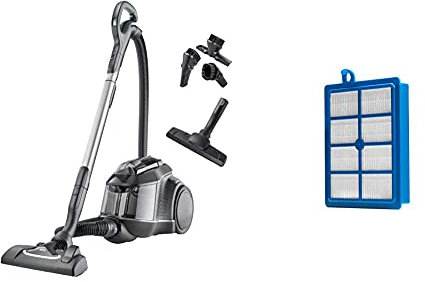 AEG LX9-3-ÖKO Staubsauger ohne Beutel / 60% Recyclingmaterial / 3D Filter-System / 650 W / 12m Aktionsradius / 1,6l Staubbehälter/schwarz & AFS1W Allergy Plus Filter blau/weiß