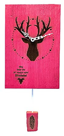 Altholz-Pendeluhr, Wanduhr, Hirsch, 100% Schwarzwald-Unikat, hochwertiges Quarzwerk, Made in Germany (Pink)