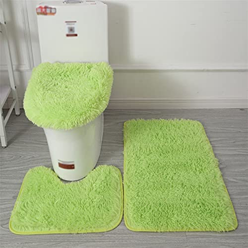 Lifup Badteppich Set 3 Teiliges, rutschfeste Shaggy Badematte, Flauschig Contour Badteppich, Langflor Toilettensitzbezug Frucht Grün