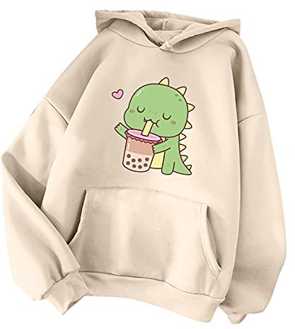 TIMIYUYU Pullover Teenager Mädchen Kawaii Hoodie Herbst Winter Kapuzenpullover Damen Pulli Casual Sweatshirt Kapuze Sport Outerwear Warme Pullover Oberteile (Beige1, L)