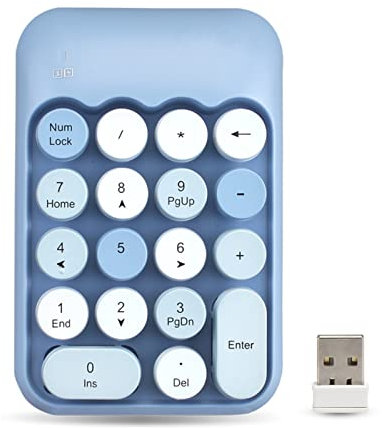 Yunseity Mechanical Numeric Keypad, 2.4G Wireless 18-Key Number Pad, Mixed Color Cute Retro Numpad Keyboard, Financial Accounting Keyboard for Windows XP/7/8/10 PC, Laptop(Blue)