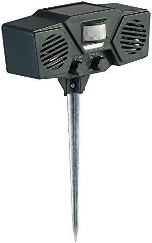 Exbuster Tierabwehr Ultraschall: Duo-Ultraschall-Solar-Tierschreck, Blitzlicht, Bewegungssensor, 100 m² (Tiervertreiber, Elektrischer Katzenschreck, LED Lampe Bewegung)