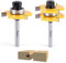 Flytuo 2PCS Tongue and Groove Set 1/4 Inch Shank Router Bit Set, 3 Teeth Adjustable T Shape Wood Milling Cutter