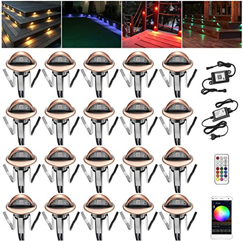 GEYUEYA Home Bodenstrahler außen Kupfer 20er Set, RGB WIFI DC12V Ø35mm IP65 Wasserdicht, Bodeneinbaustrahler Aussen