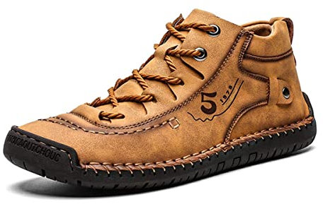 CusGifta Herren Freizeitschuhe Loafers Leder Schlupfschuhe Stiefeletten Handnähte Schnürschuhe Fahren Wandern Schuhe für Männer, gelb, 42 2/3 EU