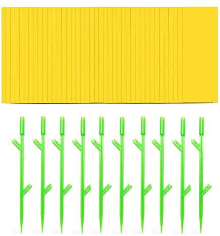 SRJE Steckbare Fliegenfalle Gelbtafeln Pflanzenschutz Doppelseitig Gelbfalle Gartenarbeit Pflanzenschutz Gelbsticker Gartenarbeit Fliegenfänger Sticker Fliegenabwehr Klebefalle Insektenfalle(50 Stück)