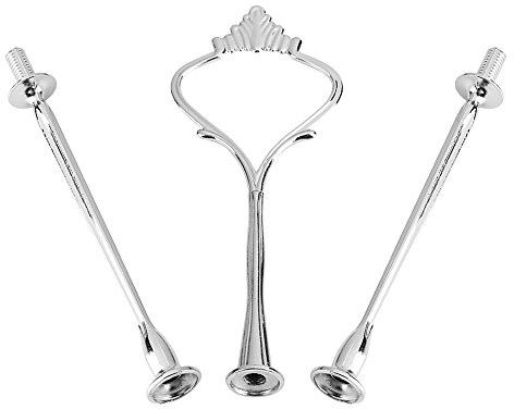 Etageren Stangen Set, 2-3 Stöckig, Metallstangen mit Kronenmotiv, Silber, für Hochzeitstorte und Buffet, mit Glasbohrer