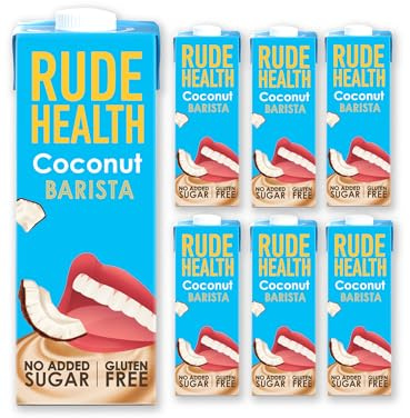 Rude Health 6 x 1 Litre Coconut Barista Drink, Dairy Free, 100% Natural Drink, No Added Sugar, Healthy & Vegan Milk, Lactose Free Milk, No Additives, Gluten Free, Recyclable Packaging
