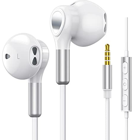 Headphones Wired, In-Ear Wired Earphones Earbuds, Half in Ear Headphones 3.5mm Jack, Wired Headphones with Microphone and Volume Control for iPhone, Samsung, Android, iPad,MP3,Most 3.5mm Audio Devices