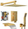 Fatspas Gold Shower System with Rain Handheld, Wall Mounted Mixer & High Pressure Shower Head & 3 Way Valve Kit