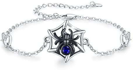 ZIPPICE Schwarze Spinne Ohrringe/Armband für Damen 925 Sterling Silber Spinnennetz Ohrringe/Armband Insekten Tiere Ohrringe/Armband Halloween Schmuck Geschenk für Frauen Mädchen Tochter (Spinne-A)