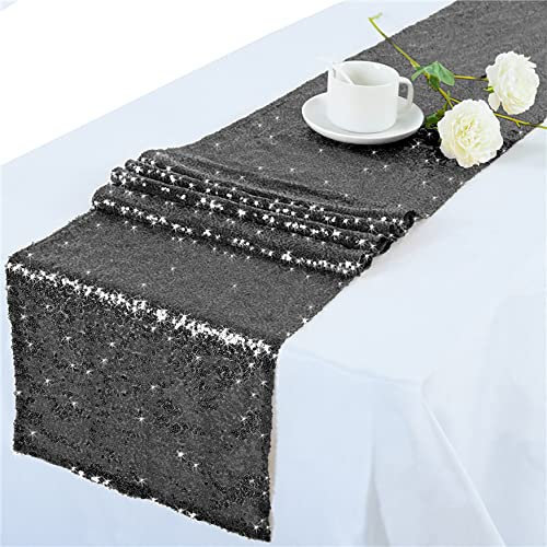 Tischläufer Gold Metallic Glitzernde Dekoration mit Goldfolie Geeignet Für Die Dekoration Von Ostern Weihnachten Hochzeitsgeburtstagsfeiern, Tischdeko Hochzeit,30x182cm,Schwarz