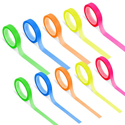 KINBOM 10 Rollen Textmarker Band, Ablösbar Fluoreszierende Bänder Fluoreszierende Textmarker Farbiges Transparentes Band für Schüler Lehrer Lesen Notizen Machen im Unterricht Home Office (2 Größen)