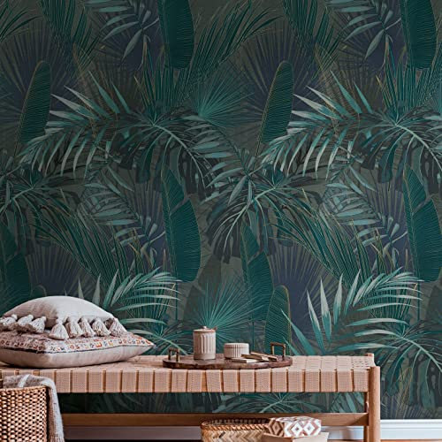 A.S. Création Livingwalls Travel Styles Vliestapete - Palmenblatttapete in Blau und Blau - tropische Wandtapete für verschiedene Räume in 1,59 m x 2,80 m