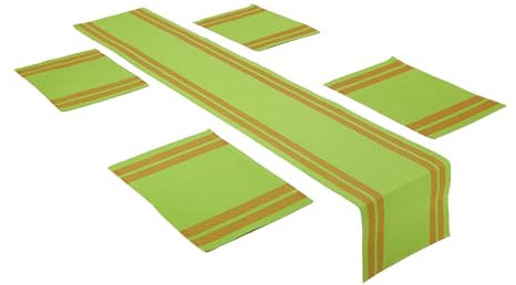 Encasa Homes Esszimmer-Set (4 Tischsets + 1 Tischläufer) | Ladder Green | Fein gerippte Baumwolle | Moderne Farben und Designs, Verwendung zu Hause, in Cafés, Restaurants–maschinenwaschbar