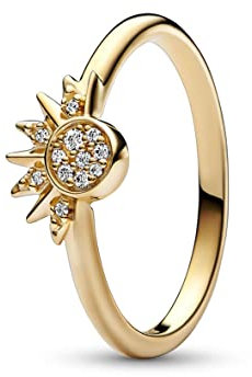 PANDORA Moments Himmlisch Funkelnder Sonnenring mit 14 Karat vergoldeter Metalllegierung mit klaren Cubic Zirkonia Steinchen in der Größe 52, 162674C01-52