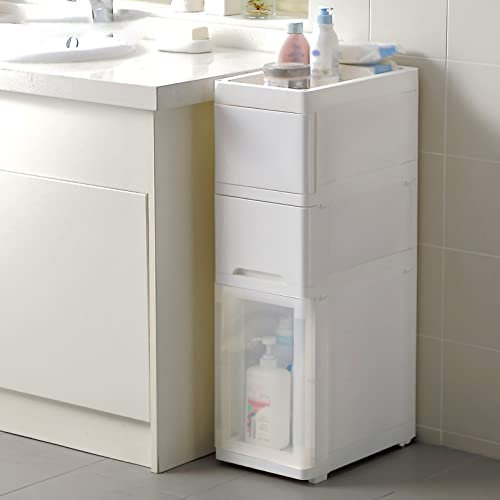 KAMPCO 3-stufiger Badezimmer-Bodenschrank mit Tür und Regal, Kleiner dünner Schrank für Engen Raum, Toilettenpapier-Organizer