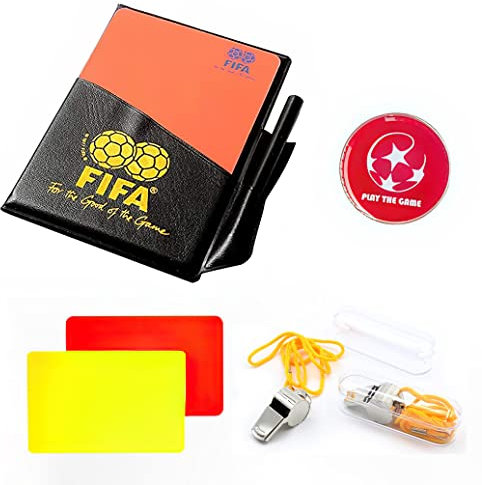 Wrzbest 3 in 1 Football Soccer Referee kit,Referee Whistle,Toss Coin and Yellow Cards with Notebook, Yellow,red, Adjustable