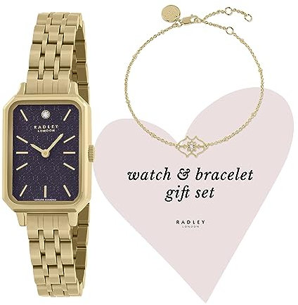RADLEY Ladies Gold Plated Genuine Diamond Rectangular Watch and Bracelet Set RY4632-SET