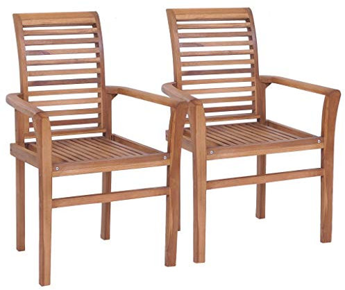 Gartenstuhl, stapelbar, Esszimmerstühle, 2 Stück, massives Teakholz, Material: Fein geschliffenes Teak-Hartholz mit wasserbasierter Oberfläche