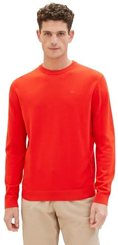 TOM TAILOR Herren Basic Crewneck Pullover aus Baumwolle, 13189 - Basic Red, L