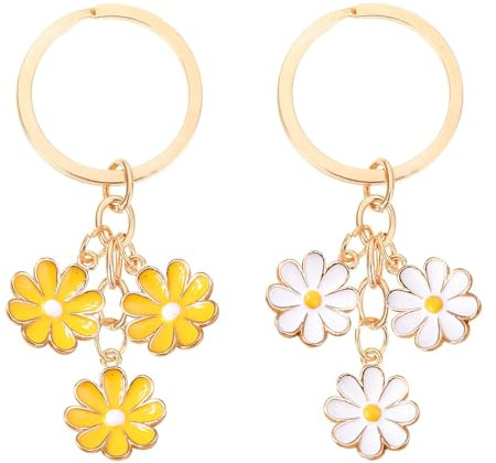 Daisy porte clef fleur, 2pcs Porte - clés chrysanthème porte-clés décoratif pour filles fleur Daisy Key charme Daisy fleur clé Pendentif Femme cadeau sac d'argent accessoires