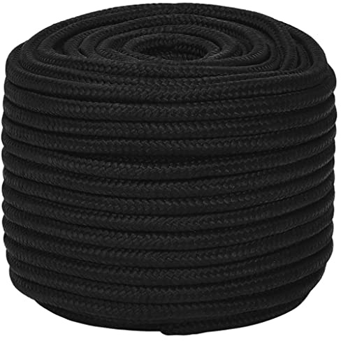 vidaXL Black Work Rope – Solid and Durable 14mm Wide Polyester Braided Cord for Household and Garden, 25m Long