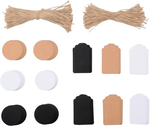 Florence Tonkarton Geschenkanhänger 300 St. - Kraft, Weiß & Schwarz - 250 g | Blanko Anhänger mit Juteschnur, Etiketten, Kreise, für Geschenke, Scrapbooking, Journaling und Kartenbasteln