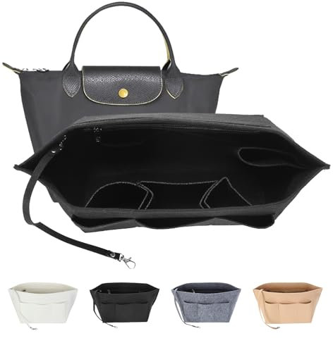 LITLANDSTAR Handbag Organiser Insert, Felt Insert with Multi-Pocket and Zipper, Black