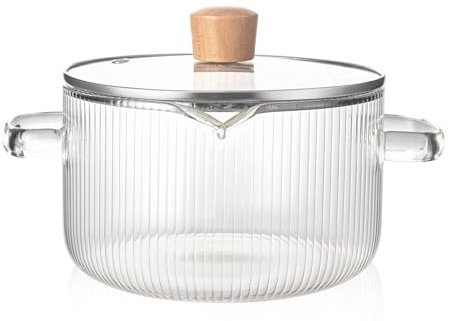 Glass Cookware Simmer Pot, Glass Cooking Pot with Lid - 1.8L(60oz), Heat Resistant Borosilicate Glass Cookware Stovetop Pot, Simmer Pot, Safe for Soup, Noodle, Baby Food