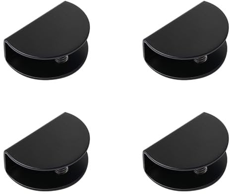 4Pcs Glass Shelf Brackets Stainless Steel Clip Holder Adjustable Glass Clamp Square Glass Shelf Clamp for 10mm Glass Acrylic Wood (Black, Medium)