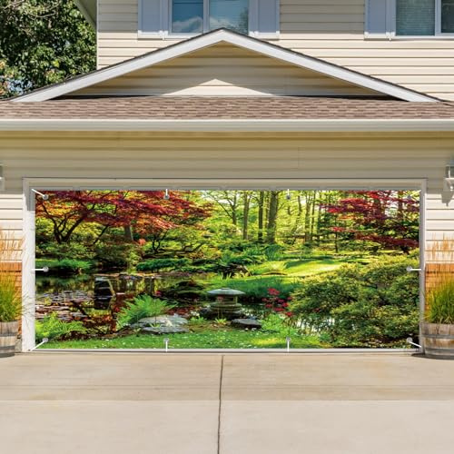 CSFOTO 1,8 x 4 m Parklandschaft Garagentor Dekoration Banner Frühling Garten Sonnenschein Pflanzen See Garage Dekoration Tapete Frühling Naturlandschaft Wanddekoration Wandbilder Portrait Requisiten