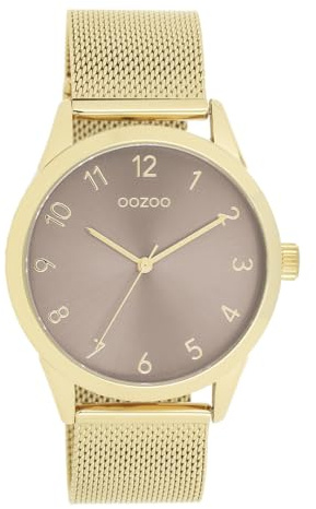 Oozoo - Timepieces Damen Uhr in Gold/Taupe | Armbanduhr Damen mit Mesharmband | Moderne Uhr für Frauen | Edle Analog Damenuhr in rund C11323 (40mm Gehäuse)