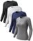 4 Pack Women Long Sleeve Running Top Rash Vest Compression Shirt Sport Gym Workout Tops Base Layer for Ladies Quick-Dry Black White Grey Blue Medium