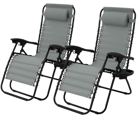 ML-Design 2er Set Sonnenliege klappbar Anthrazit, Liegestuhl mit verstellbarem Kopfpolster & Rückenlehne, Gartenliege mit Schnürsystem, Zero Gravity Outdoor Relaxliege, Gartenstuhl mit Getränkehalter