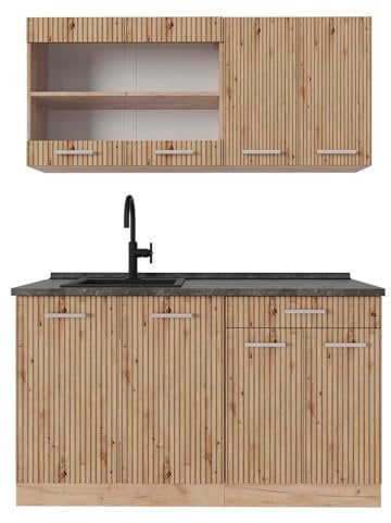 Vicco Singleküche R-Line, Artisan-Eiche/Goldkraft Eiche, 140 cm, AP Anthrazit