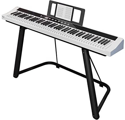 88 Key Digital Piano Keyboard With Hammer-Action Weighted Keys Electric Piano Bluetooth MIDI Connection Built-in HIFI Dual Speakers Include Stand, Sustain Pedal For Beginner, Professional(White)