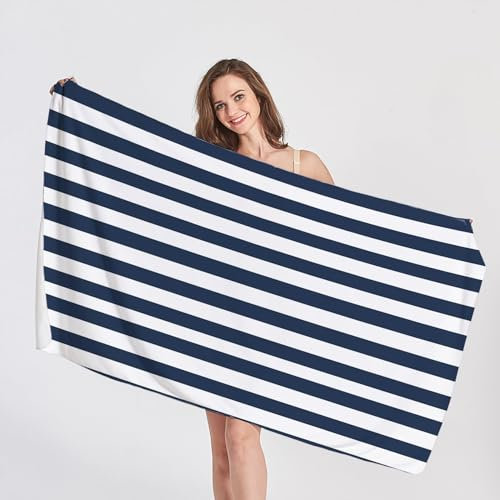QEODAH Strandtuch Gestreift - Badetuch Blau Und Weiß - Schnelltrocknend & Ultraleicht & Sandfreie Strandhandtuch, Weich Mikrofaser Handtuch, Badetücher 100x150, Pflegeleicht Handtücher