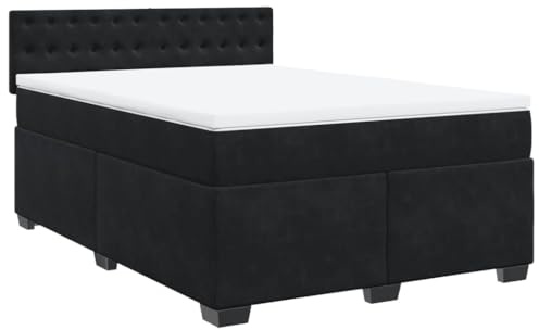 vidaXL Boxspringbett, Polsterbett Bett mit Matratze Matratzenauflage, Bettgestell mit Kopfteil Lattenrost, Doppelbett für Schlafzimmer, Schwarz 140x190cm Samt