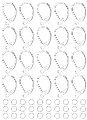 UYRVAPE 20pcs Plata de Ley 16 x 10 mm Ganchos para Pendientes Franceses Hipoalergenicos Cierre de Palanca para Accesorios de Joyería Fabricación, con 30 anillos Abiertos