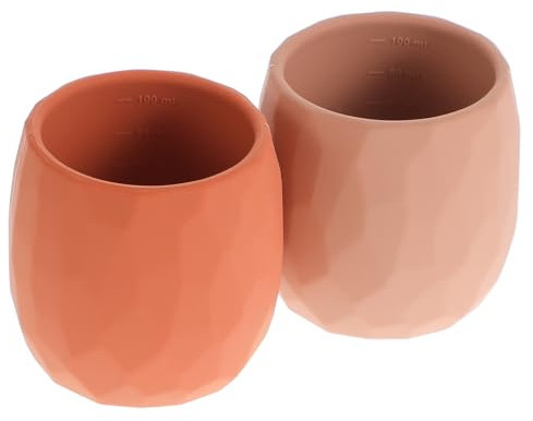meanus Trinklernbecher aus Silikon für 6-12 Monate Kleinkinder, winzige offene Becher, Kleine Trainings Trinkflasche für Babys und Kleinkinder, mit Kapazitätsmarkierungen, Set mit 2 (New Clay+Muted)