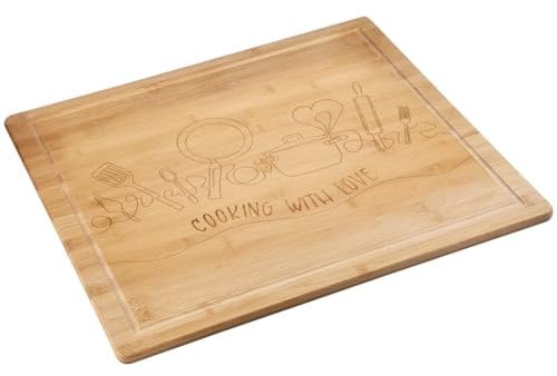 KESPER | Plaque de buffet/couvre-plaque de cuisson avec insert, matériau: bambou, dimensions: 56 x 50 x 4 cm, épaisseur du bois : 1,6 cm, couleur : marron | 58598 13
