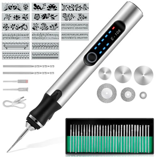 Elektrische Gravierstift, Multifunktionaler Gravierwerkzeugsatz, D12 Tragbare Drahtlose Gravurwerkzeug, Wiederaufladbarer USB, DIY Drehwerkzeug für Glas, Holz, Metall, Stein, Kunststoff