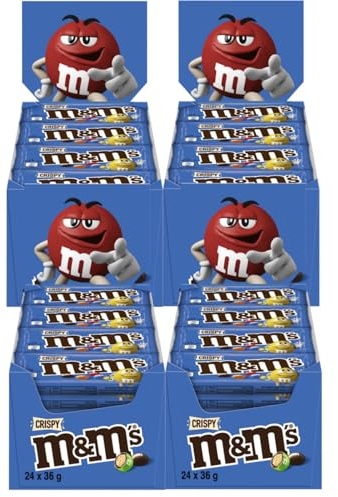 M&Ms Crispy 4x 24x 45g Schokolinsen Knusperreiskern in Milchschokolade mit Zuckerüberzug