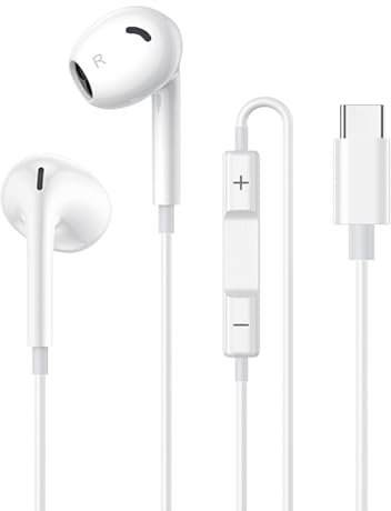 USB C In Ear Wired Earphones - Hi-Fi Stereo Noise Reduction Headphones with Volume Control & Mic for iPhone 15, iPhone 15 Pro, Samsung Galaxy S23 Ultra A53/54